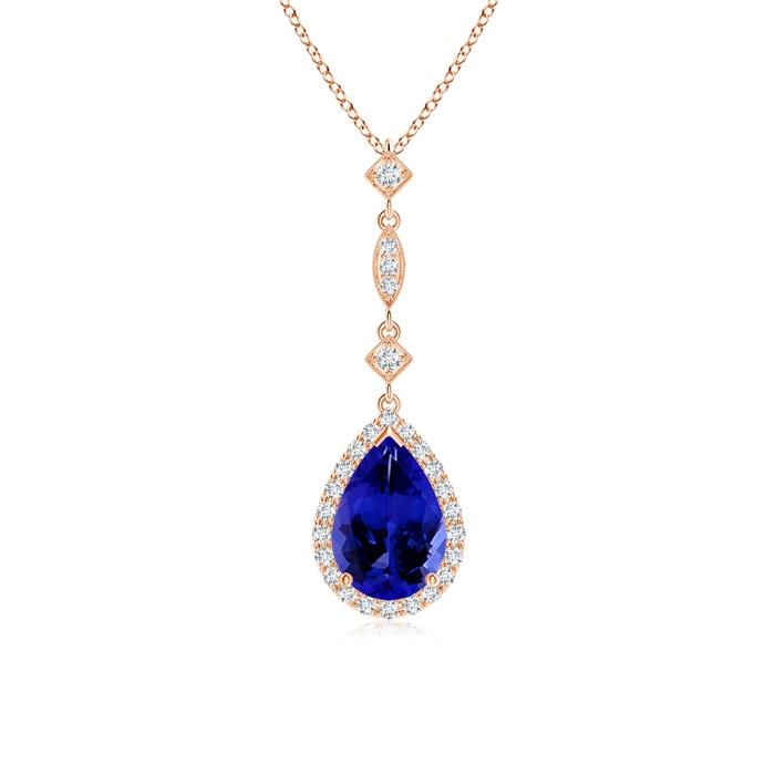 9x6mm AAAA Tanzanite Teardrop Pendant with Diamond Accents in Rose Gold 