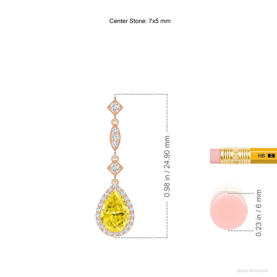 7x5mm AAAA Fancy Intense Yellow Diamond Teardrop Pendant in Rose Gold ruler