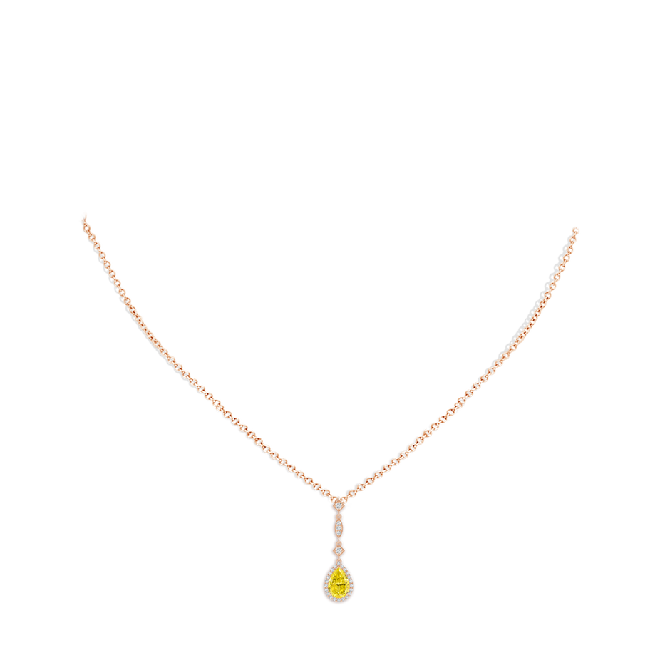 7x5mm AAAA Fancy Intense Yellow Diamond Teardrop Pendant in Rose Gold pen