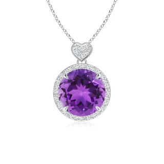 10mm AAA Amethyst Halo Pendant with Diamond Heart Motif in White Gold