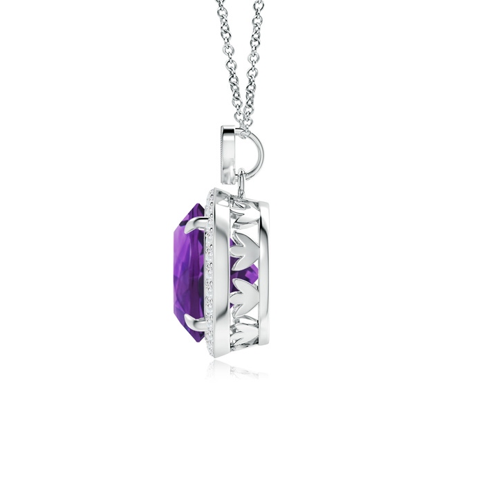 10mm AAAA Amethyst Halo Pendant with Diamond Heart Motif in White Gold Product Image