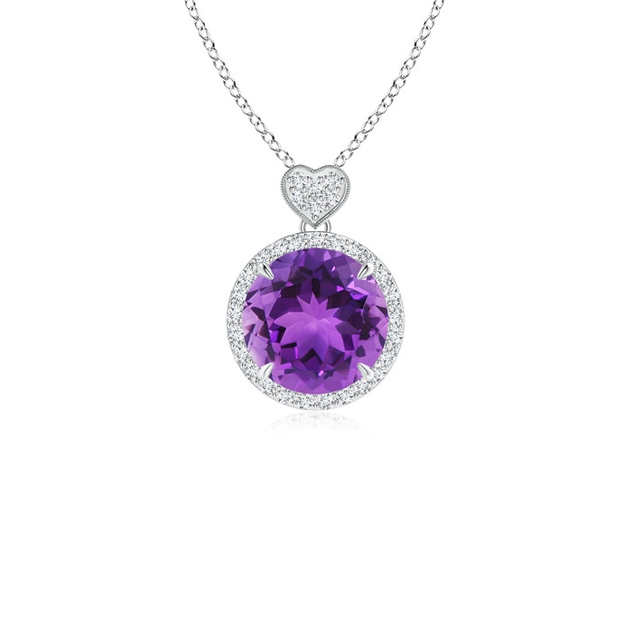 8mm AAA Amethyst Halo Pendant with Diamond Heart Motif in White Gold