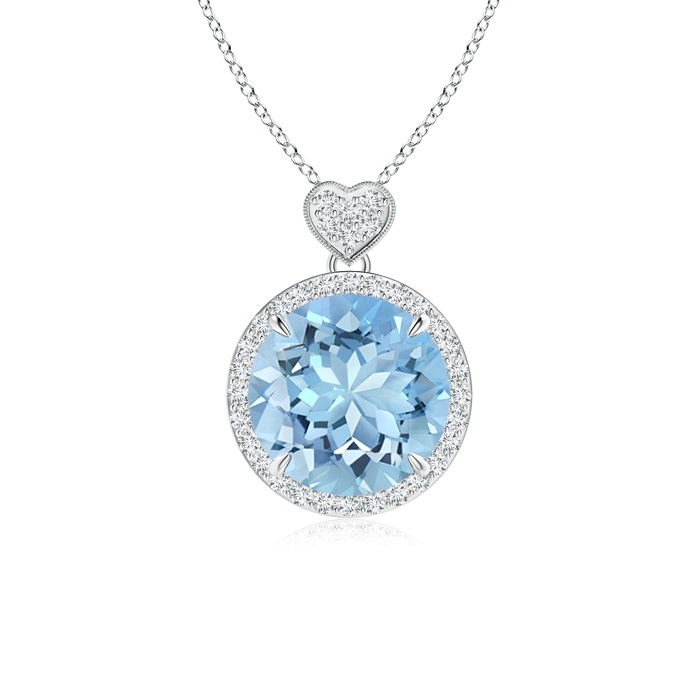 10mm AAAA Aquamarine Halo Pendant with Diamond Heart Motif in P950 Platinum