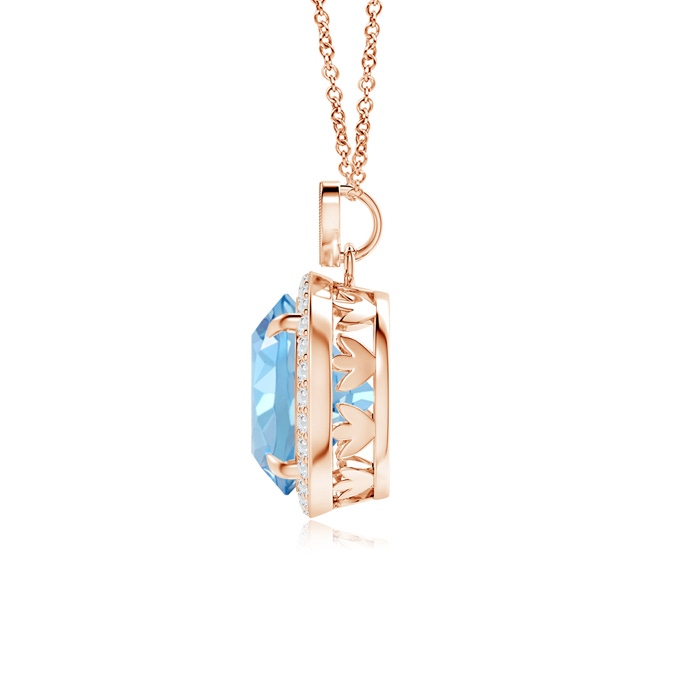 10mm AAAA Aquamarine Halo Pendant with Diamond Heart Motif in Rose Gold Product Image