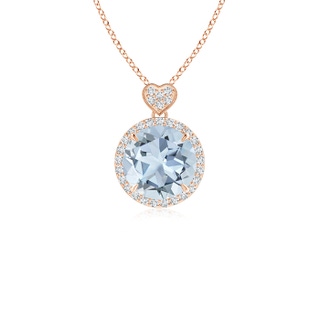8mm A Aquamarine Halo Pendant with Diamond Heart Motif in Rose Gold