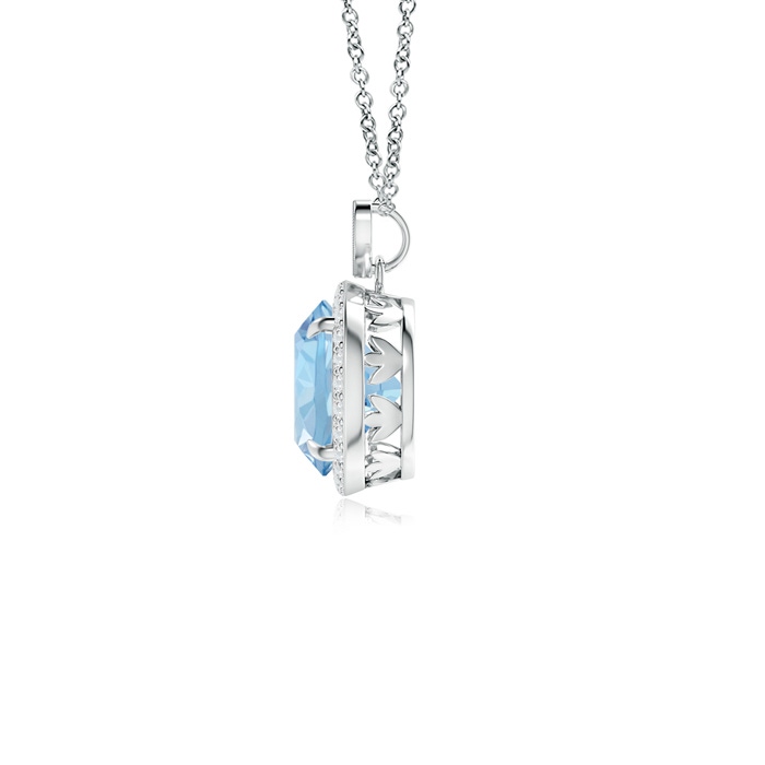 8mm AAA Aquamarine Halo Pendant with Diamond Heart Motif in White Gold Product Image