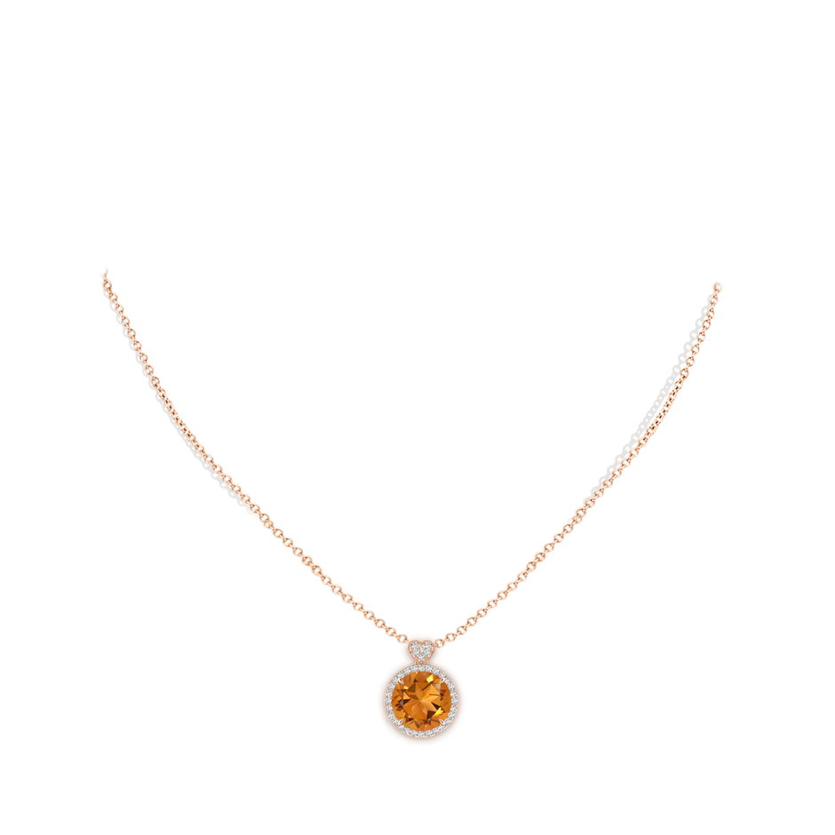 10mm AAA Citrine Halo Pendant with Diamond Heart Motif in Rose Gold pen
