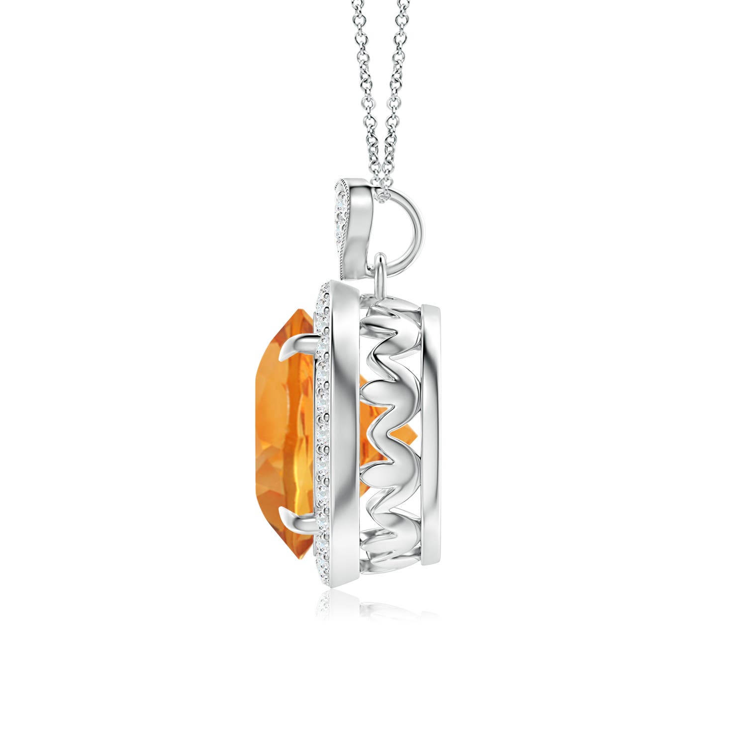 10mm AAA Citrine Halo Pendant with Diamond Heart Motif in White Gold