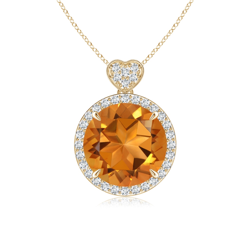 10mm AAA Citrine Halo Pendant with Diamond Heart Motif in Yellow Gold