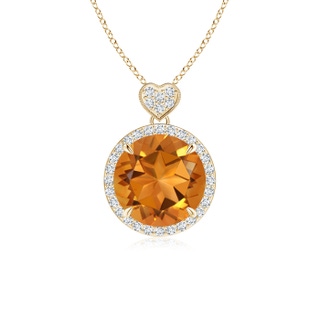 10mm AAA Citrine Halo Pendant with Diamond Heart Motif in Yellow Gold