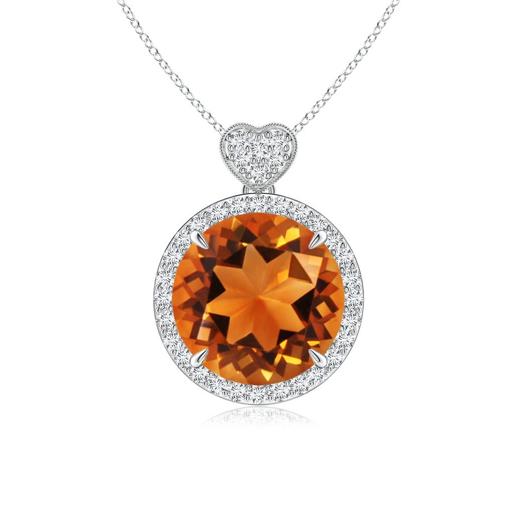 10mm AAAA Citrine Halo Pendant with Diamond Heart Motif in P950 Platinum