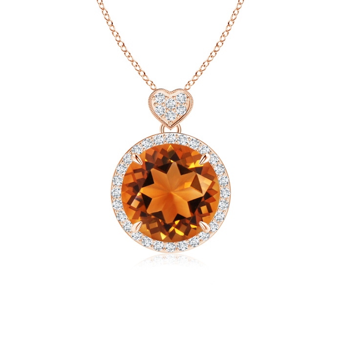 10mm AAAA Citrine Halo Pendant with Diamond Heart Motif in Rose Gold