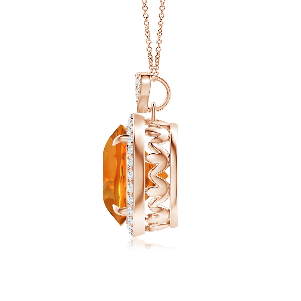 10mm AAAA Citrine Halo Pendant with Diamond Heart Motif in Rose Gold - side 199