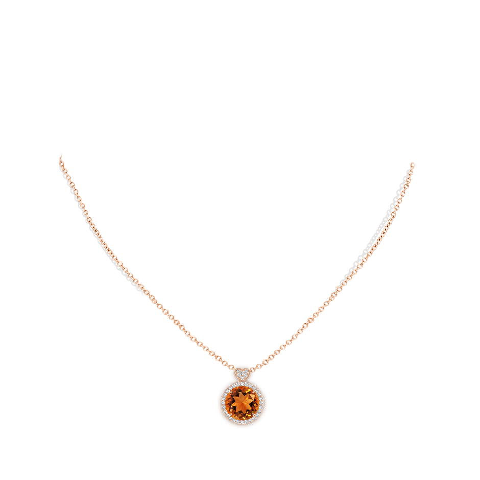 10mm AAAA Citrine Halo Pendant with Diamond Heart Motif in Rose Gold pen