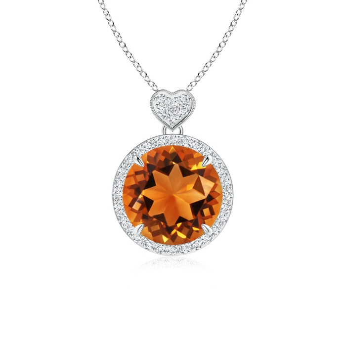 10mm AAAA Citrine Halo Pendant with Diamond Heart Motif in White Gold 