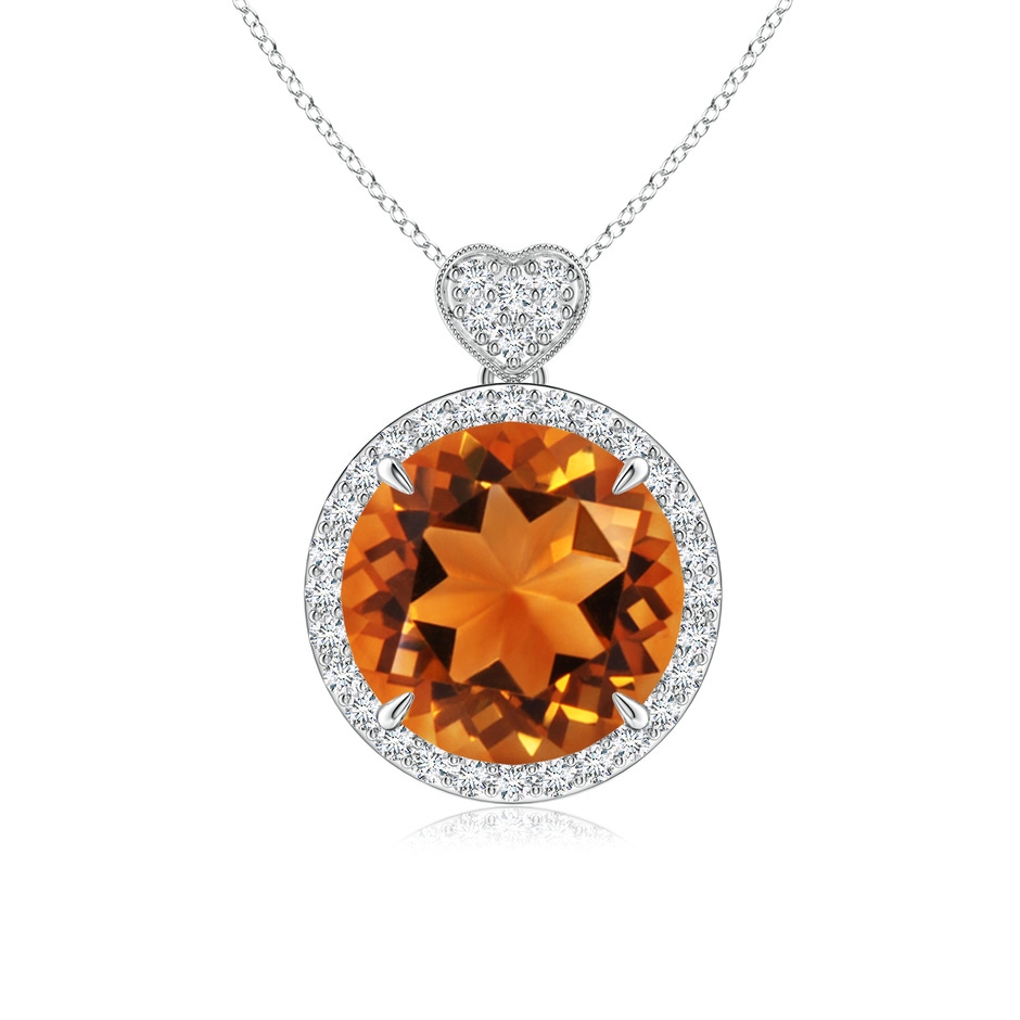 10mm AAAA Citrine Halo Pendant with Diamond Heart Motif in White Gold 