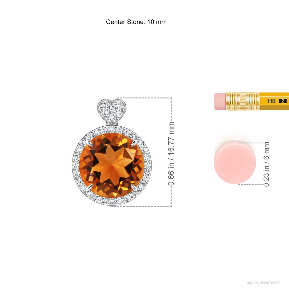 10mm AAAA Citrine Halo Pendant with Diamond Heart Motif in White Gold ruler