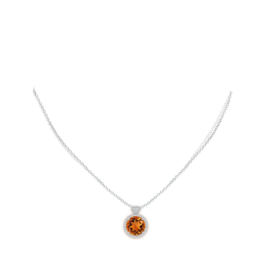 10mm AAAA Citrine Halo Pendant with Diamond Heart Motif in White Gold pen