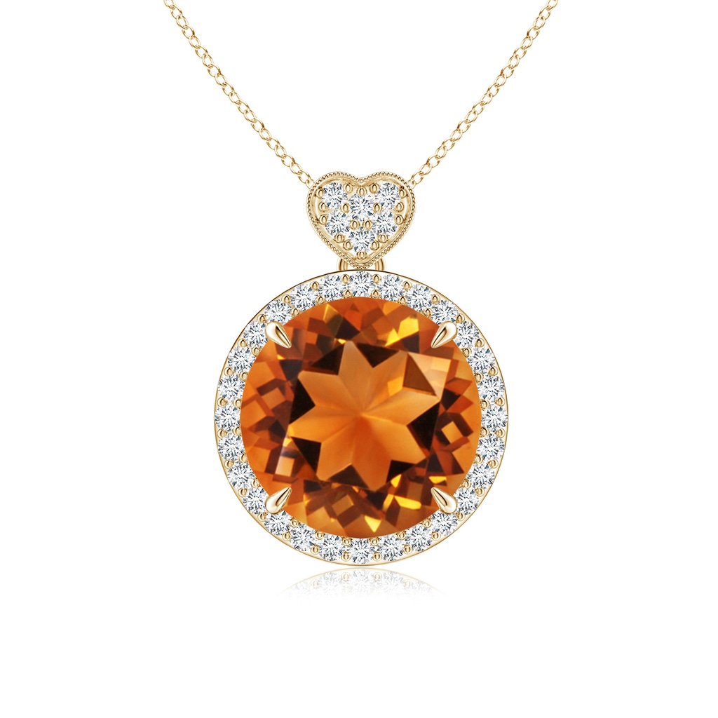 10mm AAAA Citrine Halo Pendant with Diamond Heart Motif in Yellow Gold