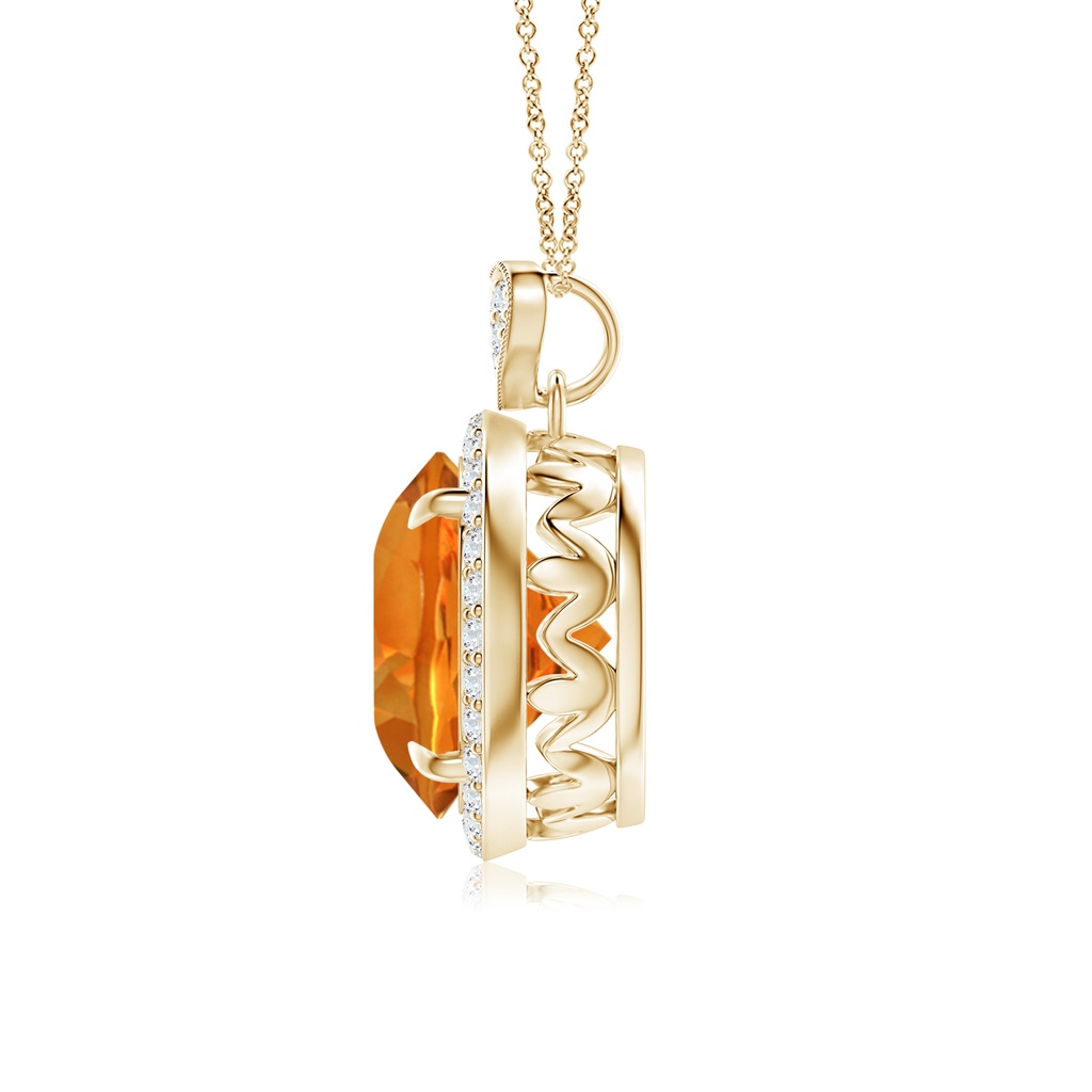 10mm AAAA Citrine Halo Pendant with Diamond Heart Motif in Yellow Gold - side 199