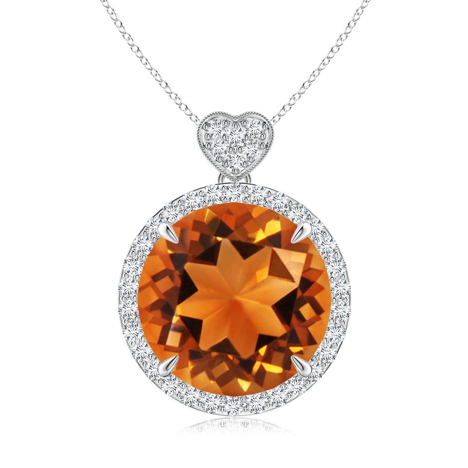 12mm AAAA Citrine Halo Pendant with Diamond Heart Motif in P950 Platinum 