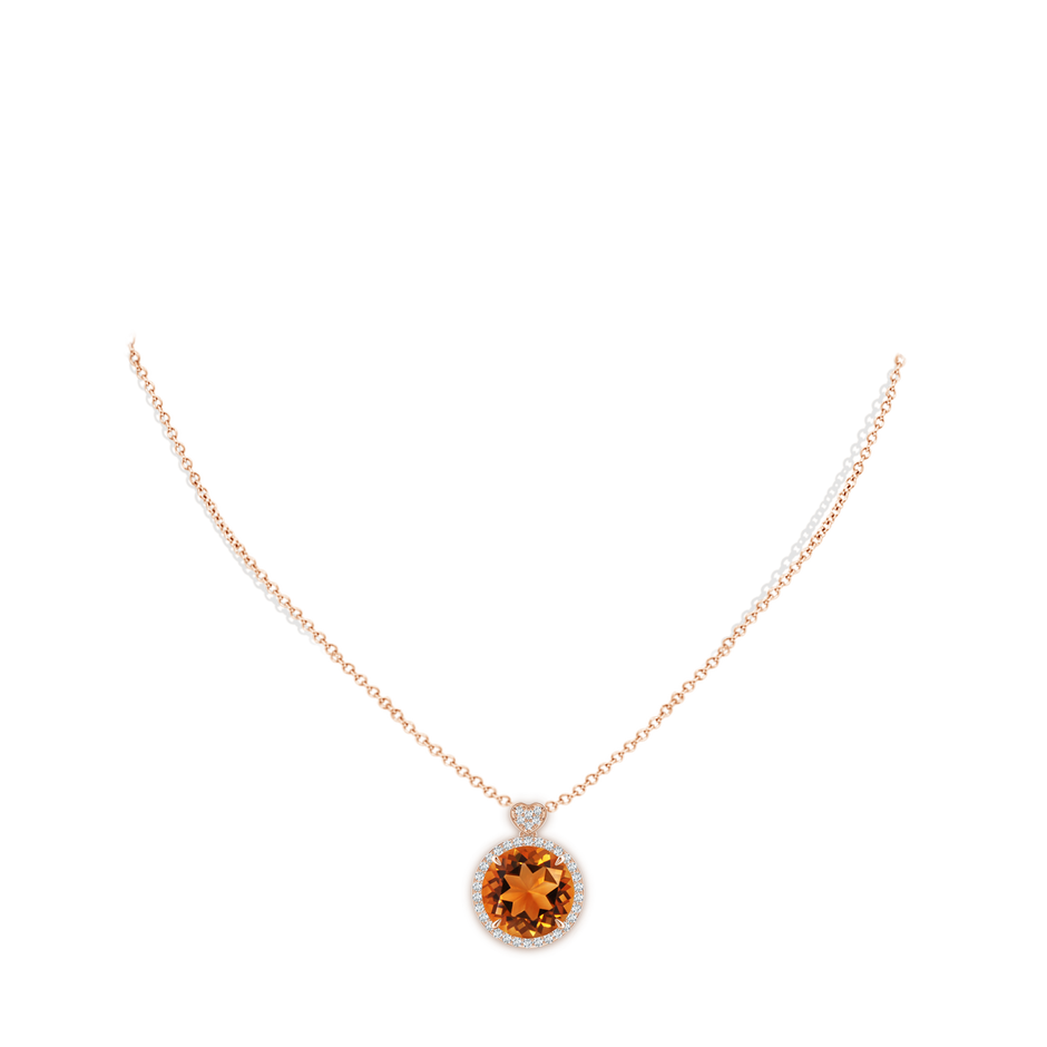 12mm AAAA Citrine Halo Pendant with Diamond Heart Motif in Rose Gold pen