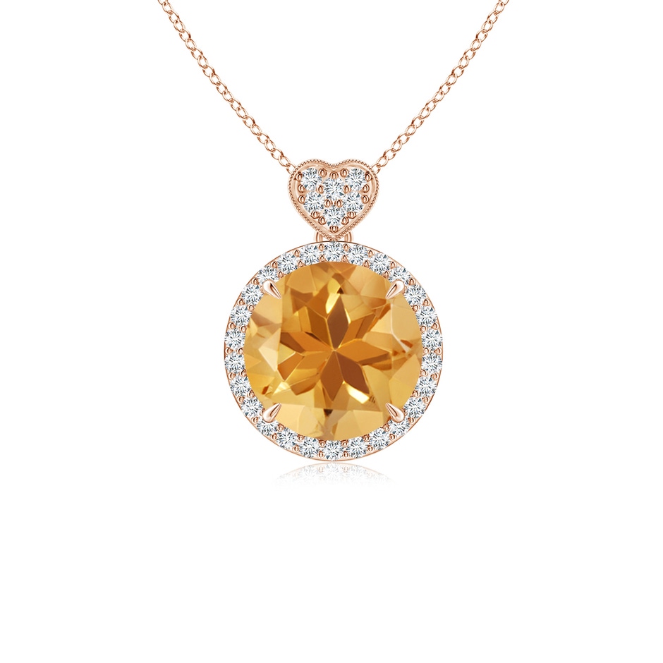 8mm A Citrine Halo Pendant with Diamond Heart Motif in 9K Rose Gold 