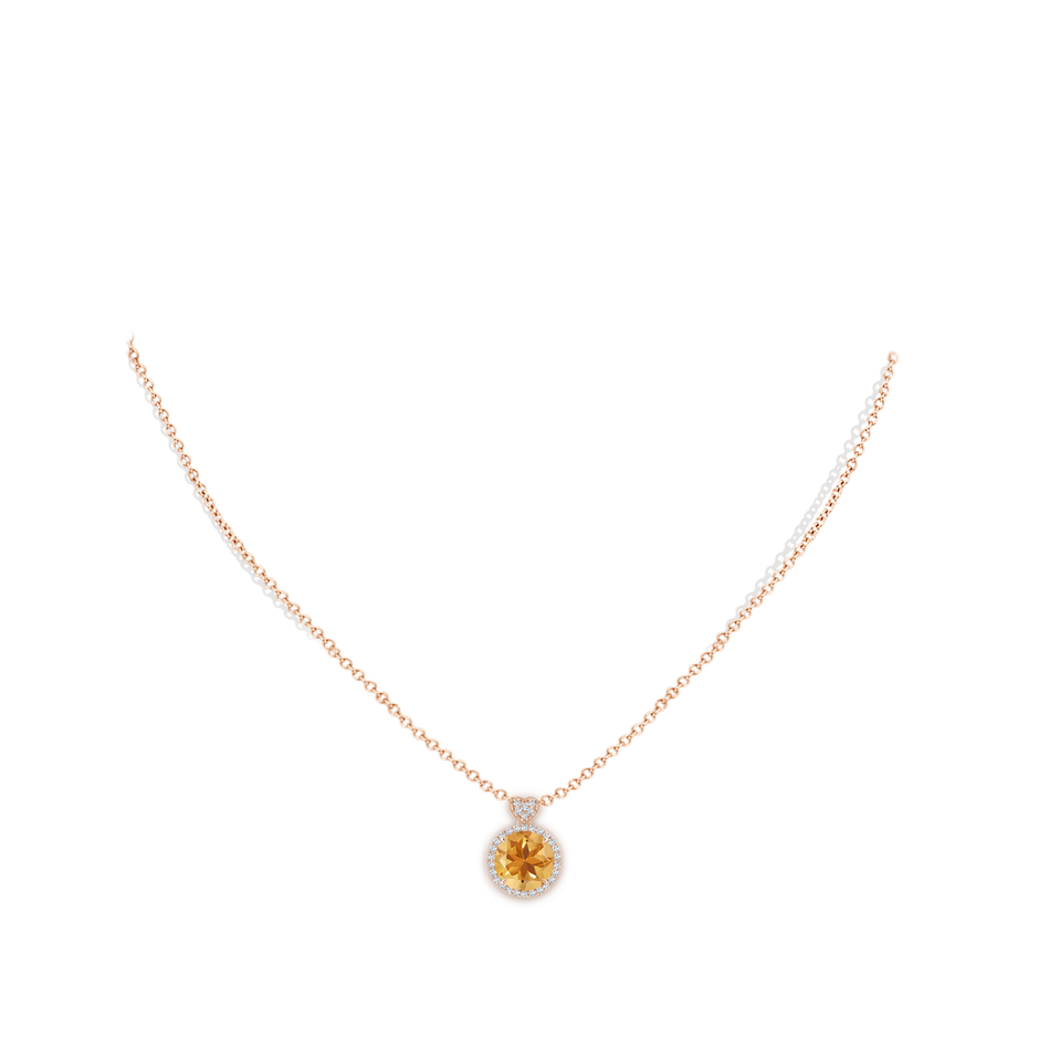 8mm A Citrine Halo Pendant with Diamond Heart Motif in 9K Rose Gold pen