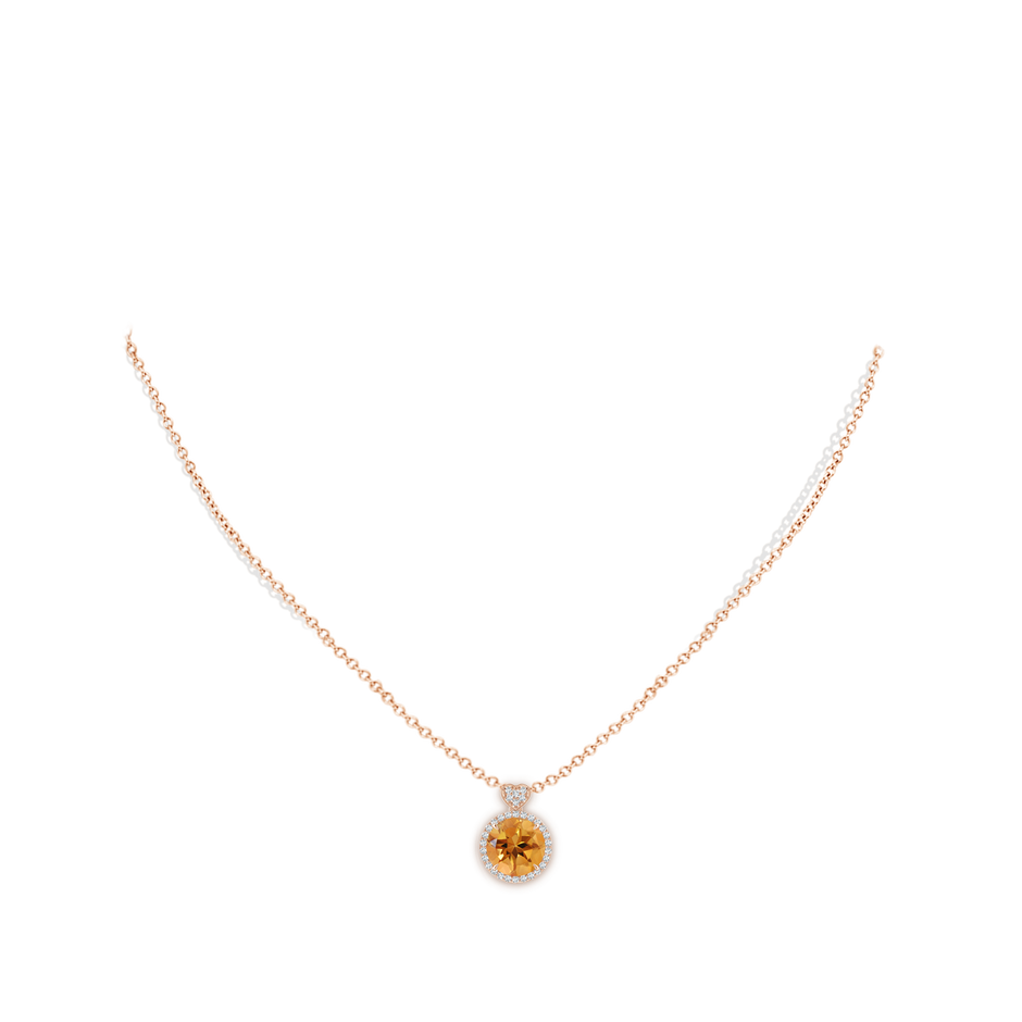 8mm AA Citrine Halo Pendant with Diamond Heart Motif in Rose Gold pen