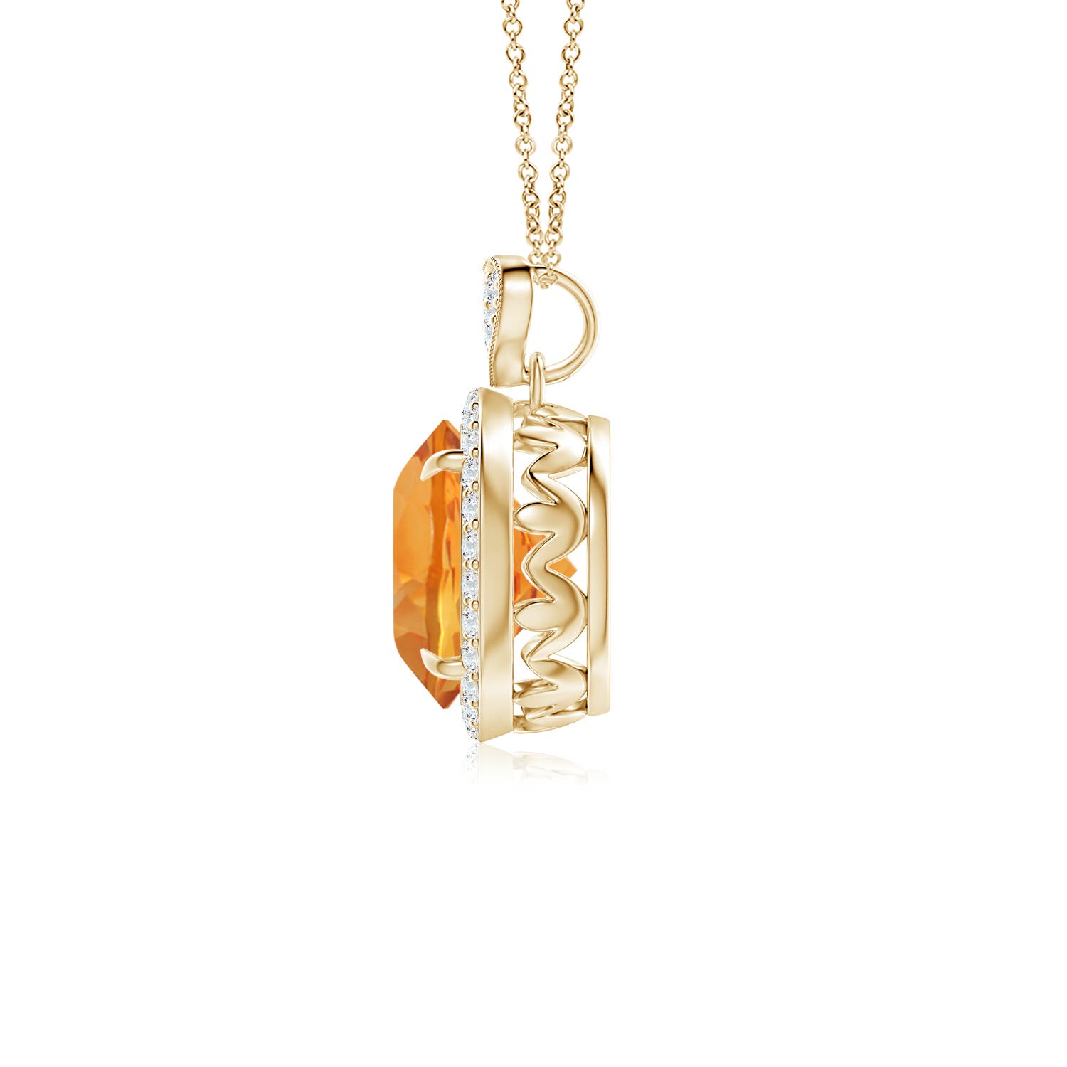 8mm AAA Citrine Halo Pendant with Diamond Heart Motif in 18K Yellow Gold