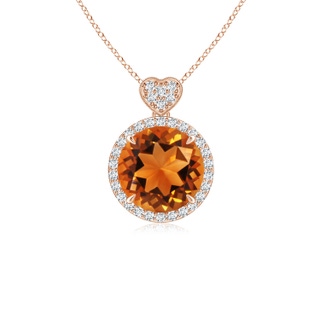 8mm AAAA Citrine Halo Pendant with Diamond Heart Motif in Rose Gold
