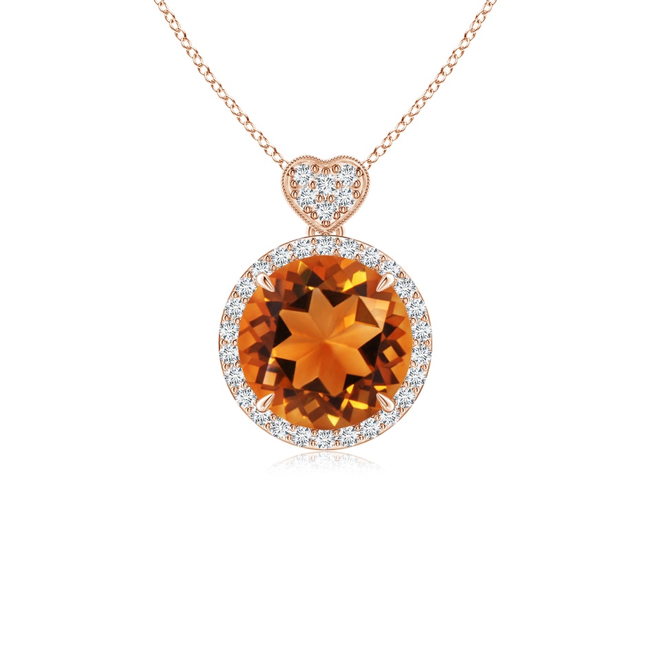 8mm AAAA Citrine Halo Pendant with Diamond Heart Motif in Rose Gold 