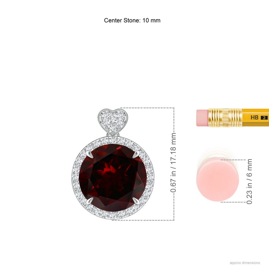10mm A Garnet Halo Pendant with Diamond Heart Motif in P950 Platinum ruler