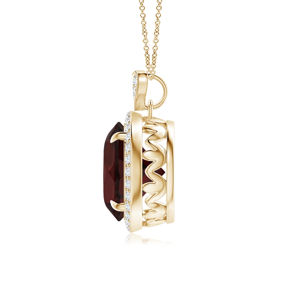 10mm A Garnet Halo Pendant with Diamond Heart Motif in Yellow Gold side 1