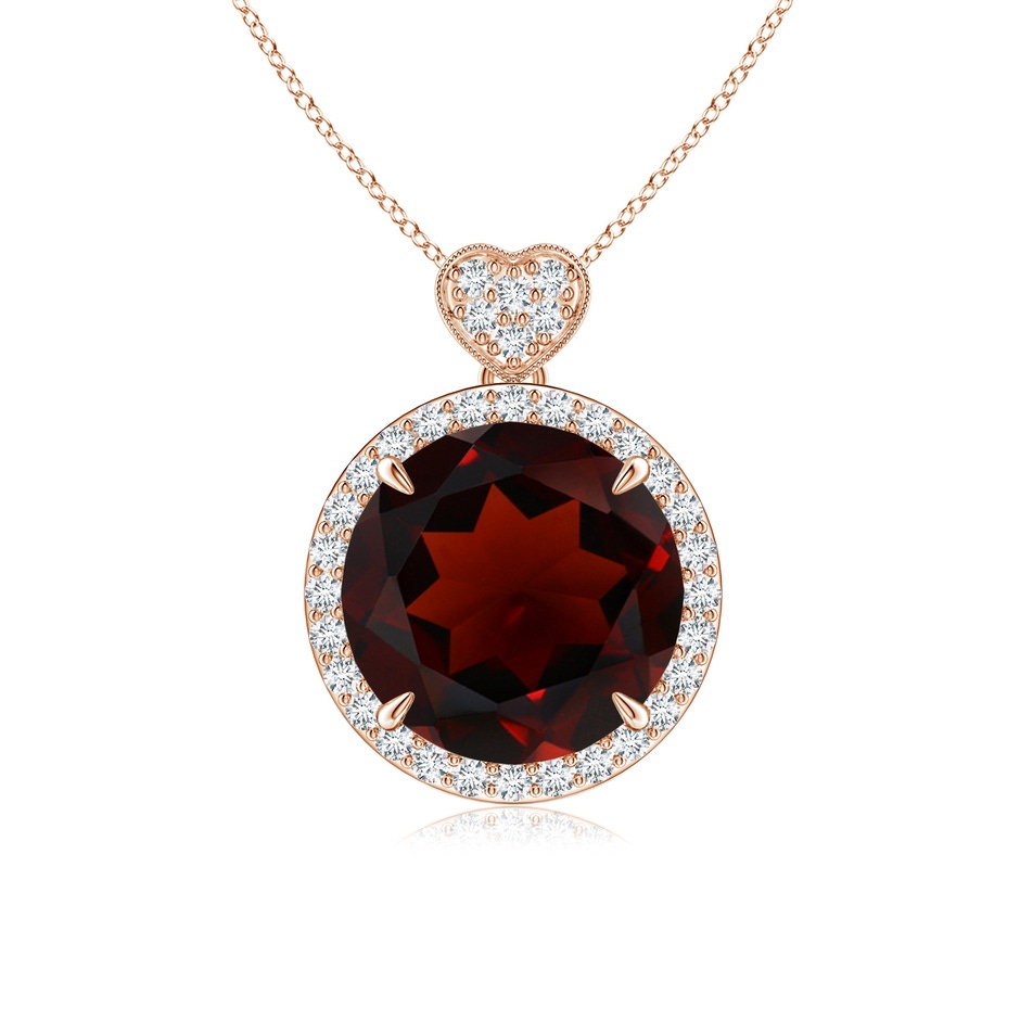 10mm AA Garnet Halo Pendant with Diamond Heart Motif in Rose Gold 