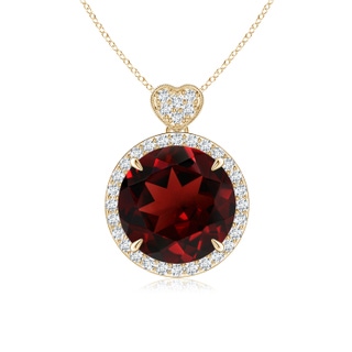 10mm AAA Garnet Halo Pendant with Diamond Heart Motif in Yellow Gold