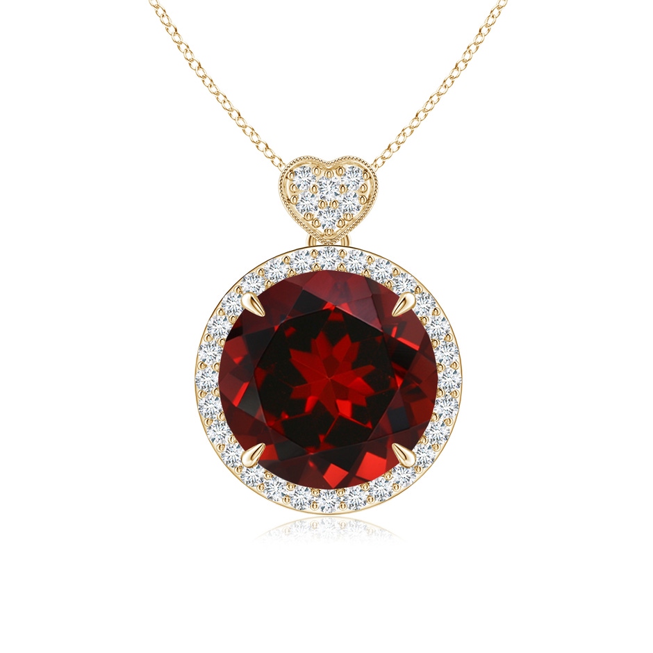 10mm AAAA Garnet Halo Pendant with Diamond Heart Motif in Yellow Gold 