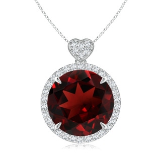 12mm AAA Garnet Halo Pendant with Diamond Heart Motif in White Gold