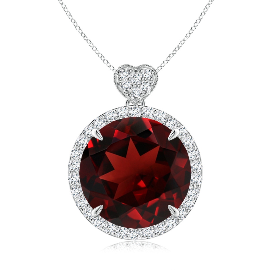 12mm AAA Garnet Halo Pendant with Diamond Heart Motif in White Gold 