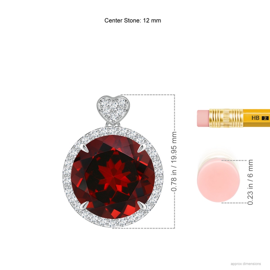 12mm AAAA Garnet Halo Pendant with Diamond Heart Motif in P950 Platinum ruler