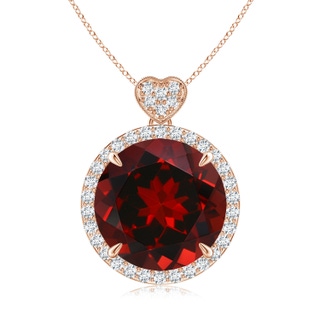 12mm AAAA Garnet Halo Pendant with Diamond Heart Motif in Rose Gold