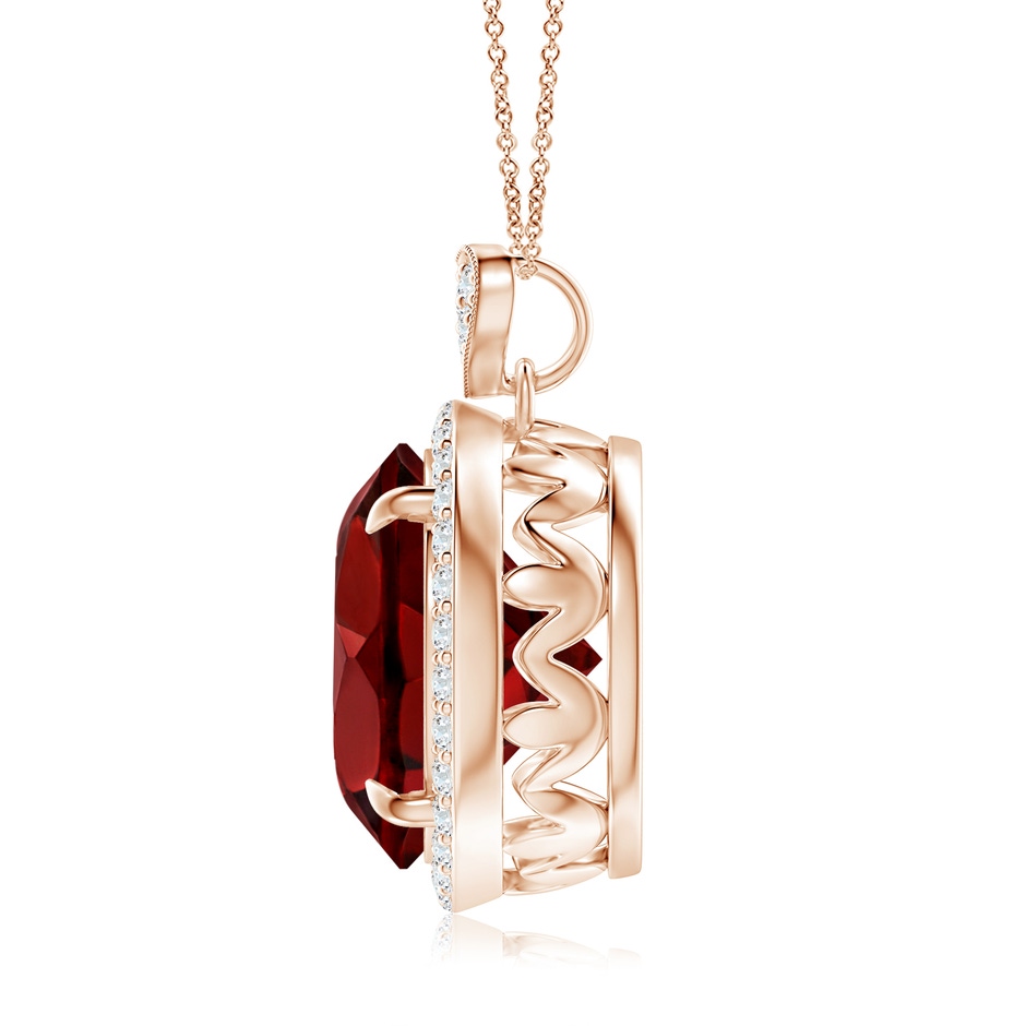 12mm AAAA Garnet Halo Pendant with Diamond Heart Motif in Rose Gold side 1