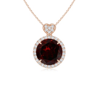 8mm A Garnet Halo Pendant with Diamond Heart Motif in Rose Gold