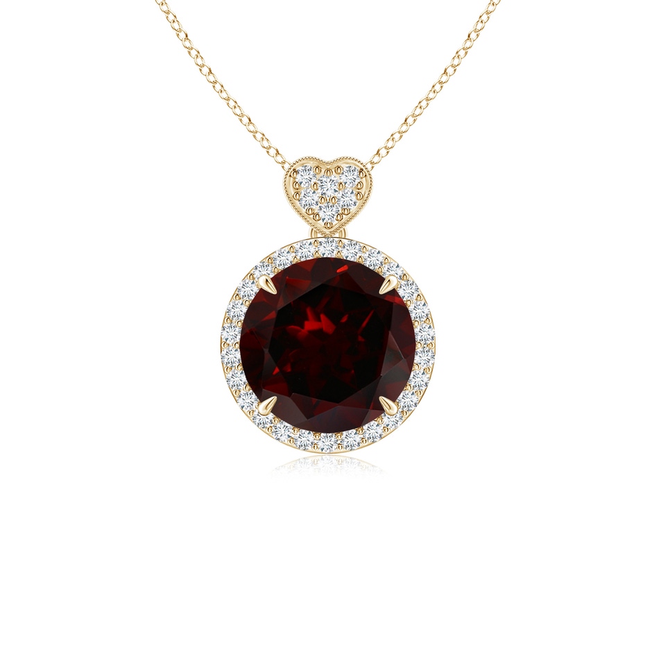 8mm A Garnet Halo Pendant with Diamond Heart Motif in Yellow Gold 