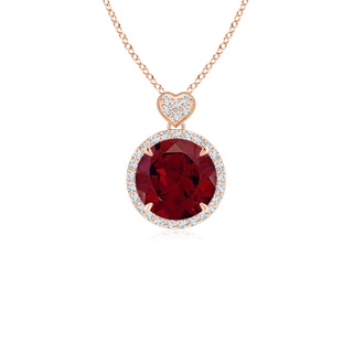 8mm AA Garnet Halo Pendant with Diamond Heart Motif in 10K Rose Gold