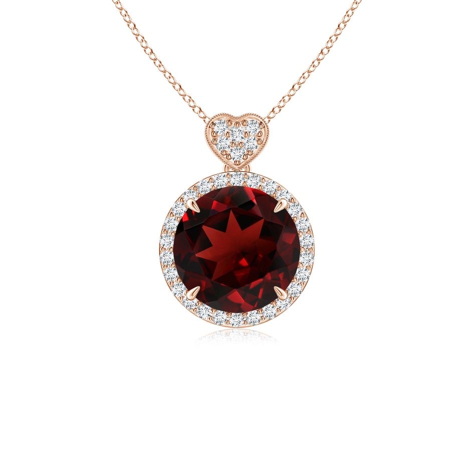 8mm AAA Garnet Halo Pendant with Diamond Heart Motif in Rose Gold 