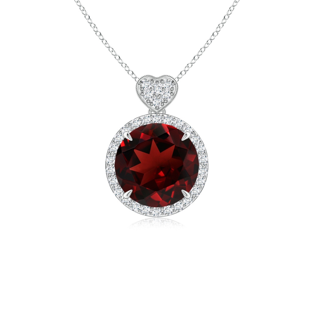 8mm AAA Garnet Halo Pendant with Diamond Heart Motif in White Gold