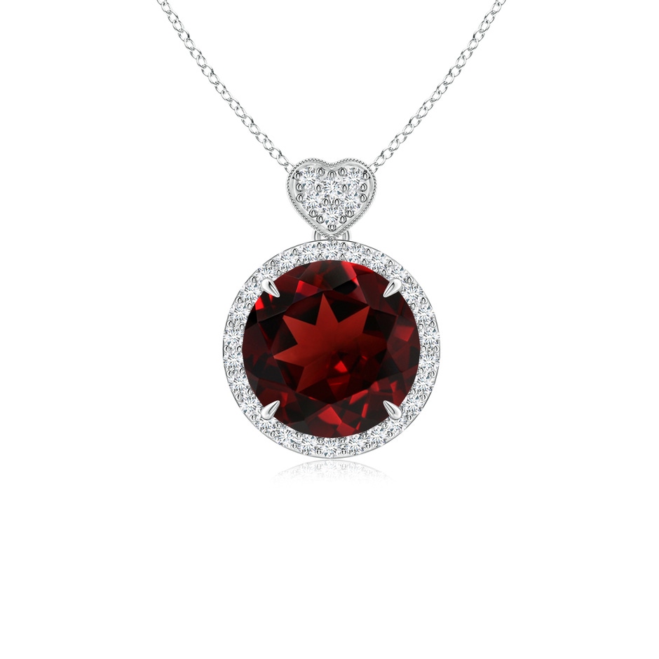 8mm AAA Garnet Halo Pendant with Diamond Heart Motif in White Gold 