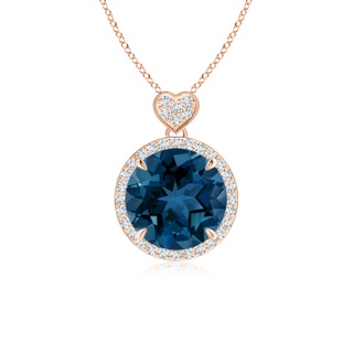 10mm AAA London Blue Topaz Halo Pendant with Diamond Heart Motif in Rose Gold