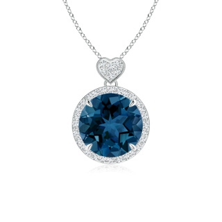 10mm AAA London Blue Topaz Halo Pendant with Diamond Heart Motif in White Gold